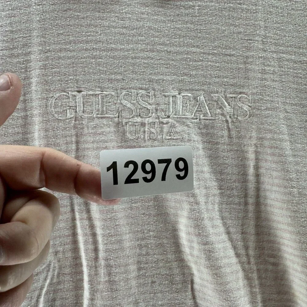 Vintage 90s Guess Shirt Mens Small Pink Stripes Short‎ Sleeve USA Embroidered - Picture 13 of 13